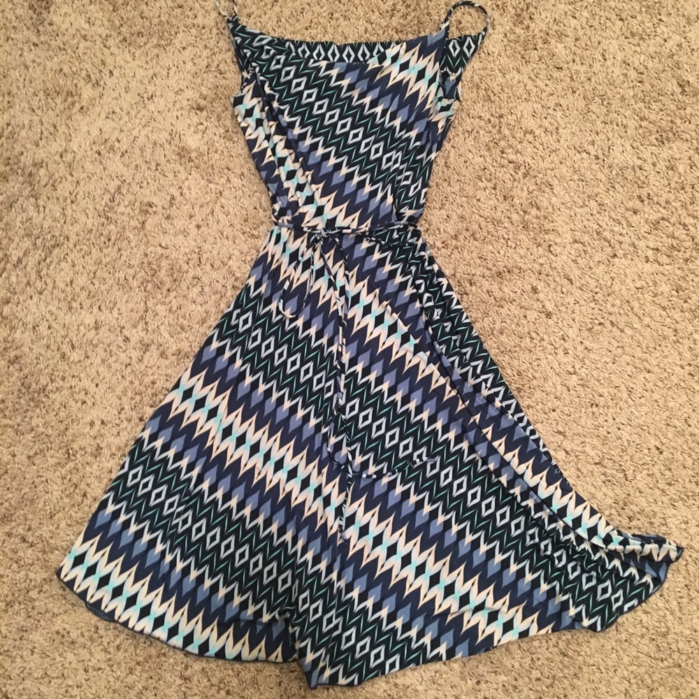 Dark & Light blue, aqua & cream flowy dress.